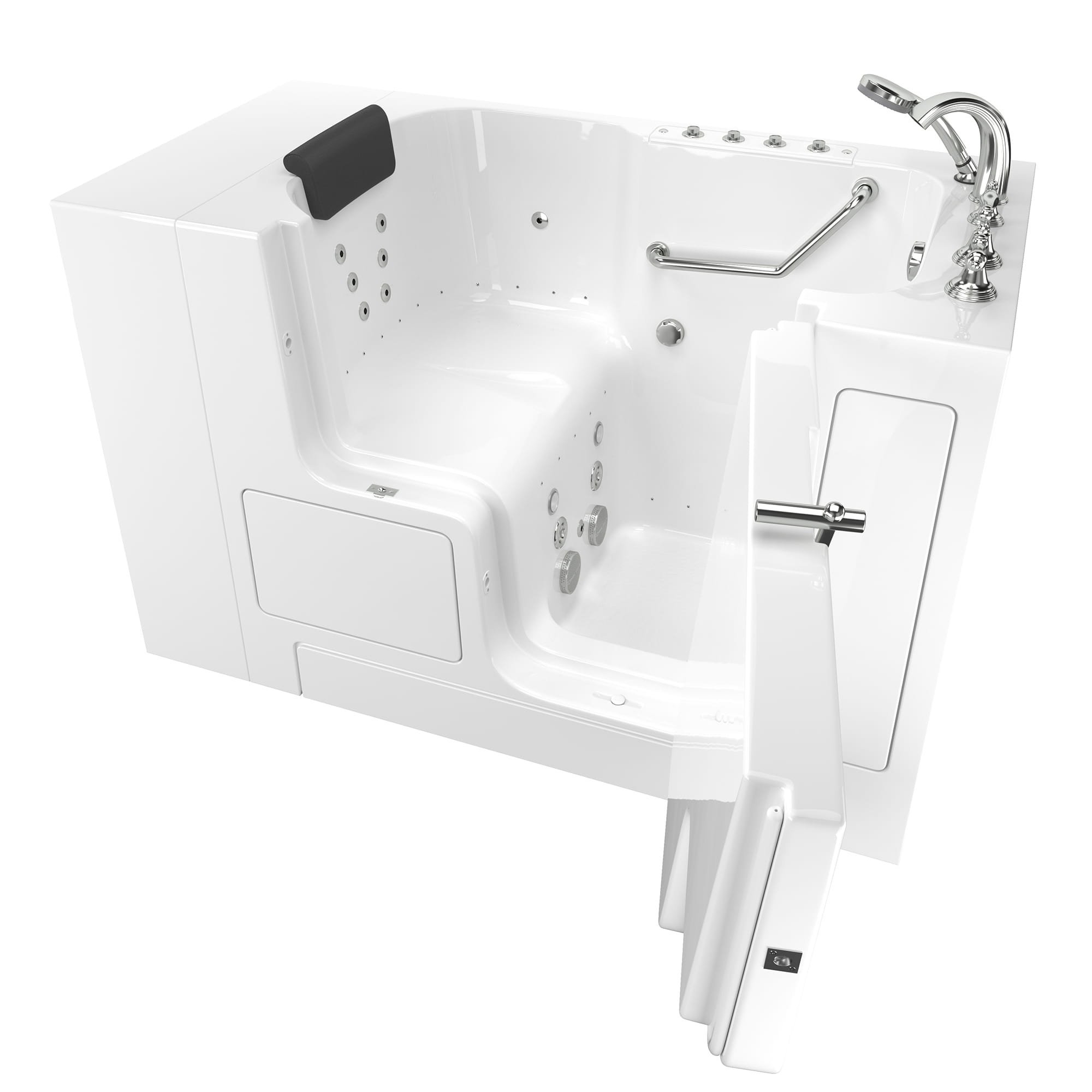 Gelcoat Premium Series 32 x 52  Inch Walk in Tub With Combination Air Spa and Whirlpool Systems   Right Hand Drain With Faucet WIB WHITE